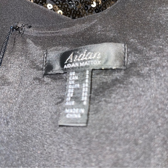 NWT Aidan by Aidan Mattox Sequin Drape Long-sleeve Crepe Sheath Dress Size 2 - Picture 9 of 10